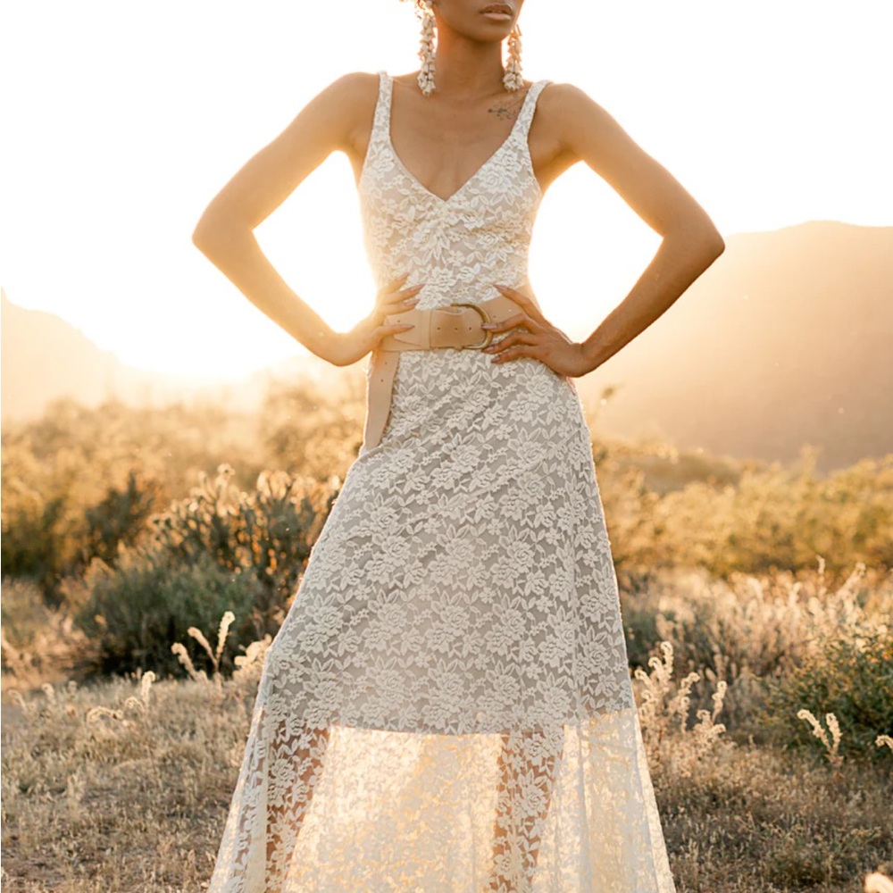 Cream Lace Slip Maxi Dress by Joyfolie